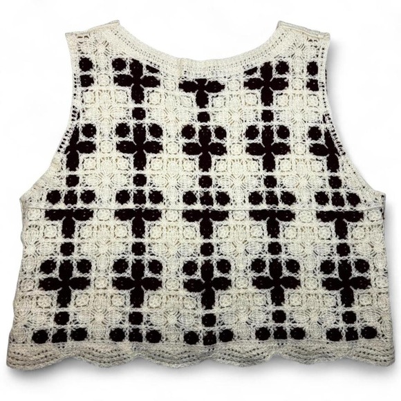 Sweater Vest Granny Square Floral Button Front  Cream Burgundy SHEIN Womens XL - Picture 2 of 6